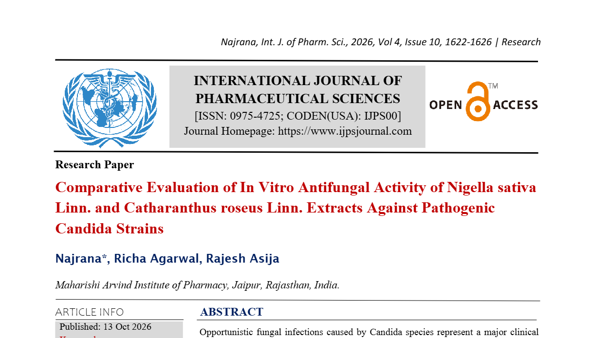 Comparative Evaluation of In Vitro Antifungal Activity of Nigella sativa Linn. and Catharanthus roseus Linn. Extracts Against Pathogenic Candida Strains