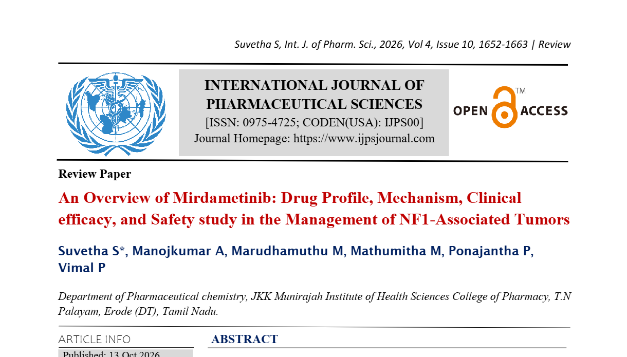 An Overview of Mirdametinib: Drug Profile, Mechanism, Clinical efficacy, and Safety study in the Management of NF1-Associated Tumors.