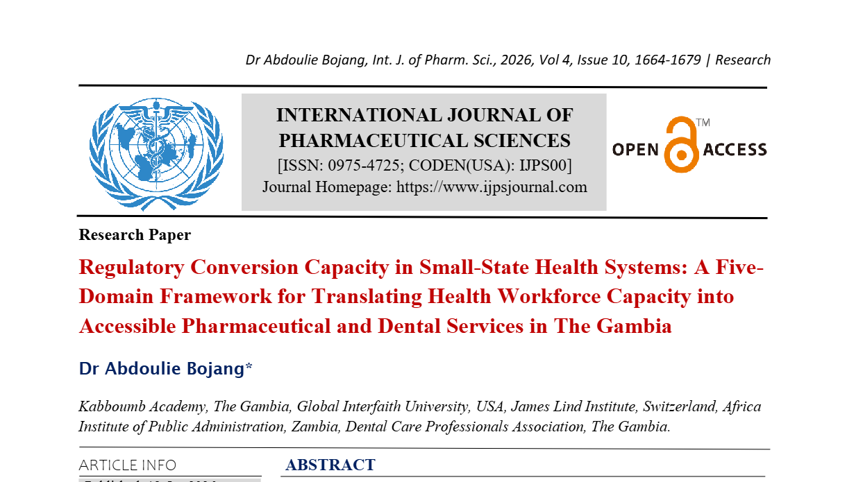 Regulatory Conversion Capacity in Small-State Health Systems: A Five-Domain Framework for Translating Health Workforce Capacity into Accessible Pharmaceutical and Dental Services in The Gambia