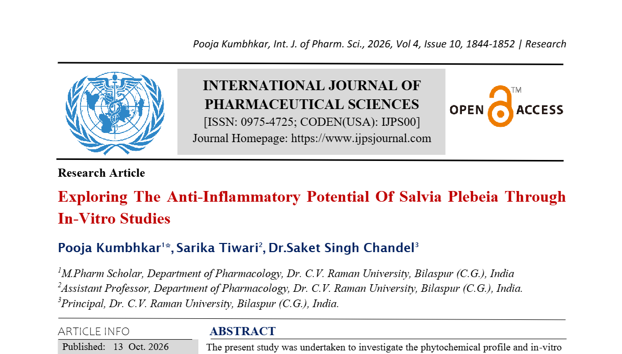 Exploring The Anti-Inflammatory Potential Of Salvia Plebeia Through In-Vitro Studies