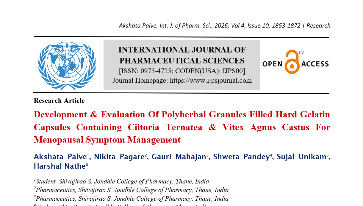 Development & Evaluation Of Polyherbal Granules Filled Hard Gelatin Capsules Containing Ciltoria Ternatea & Vitex Agnus Castus For Menopausal Symptom Management