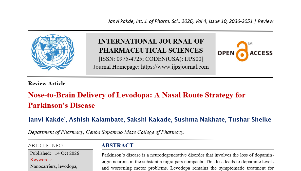 Nose-to-Brain Delivery of Levodopa: A Nasal Route Strategy for Parkinson's Disease