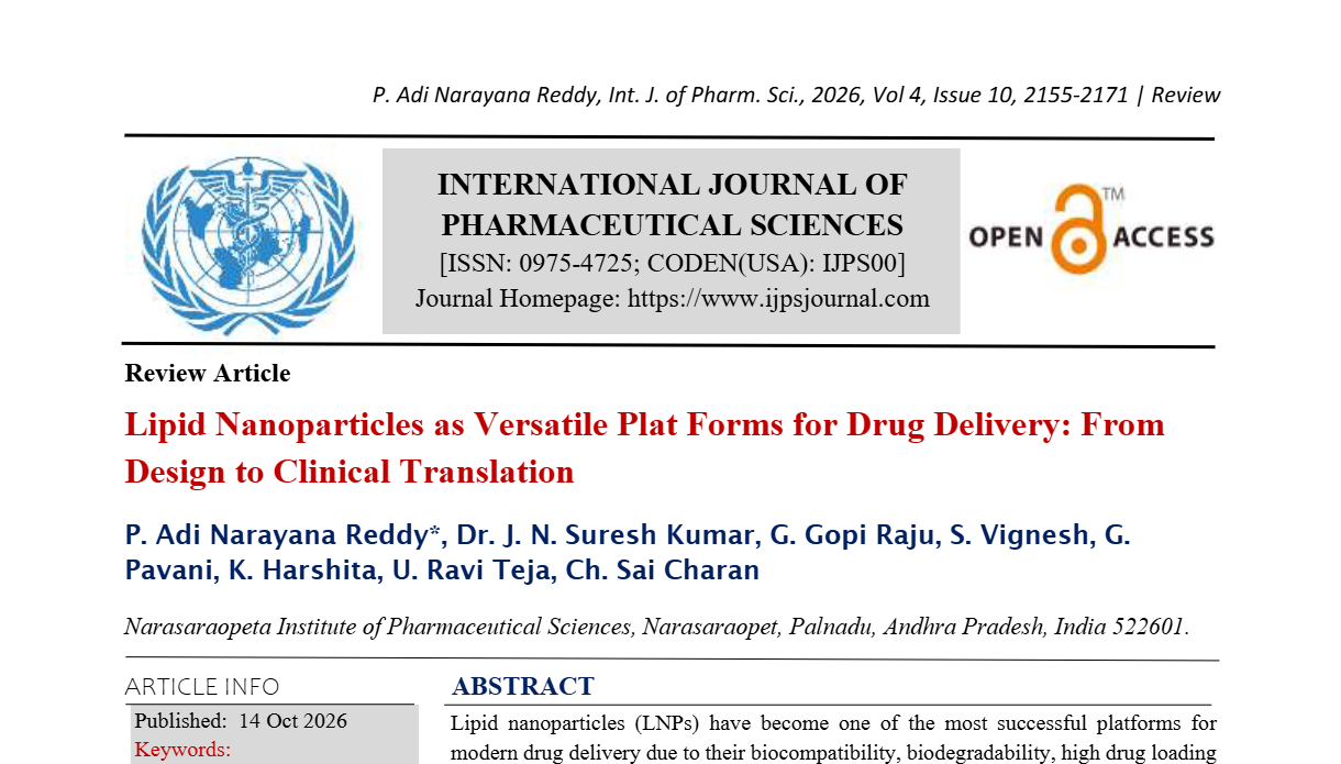 Lipid Nanoparticles as Versatile Plat Forms for Drug Delivery: From Design to Clinical Translation