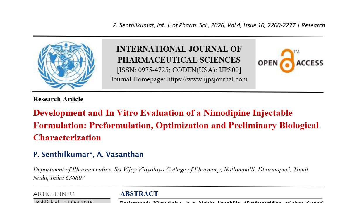 Development and In Vitro Evaluation of a Nimodipine Injectable Formulation: Preformulation, Optimization and Preliminary Biological Characterization