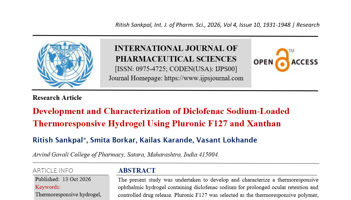 Development and Characterization of Diclofenac Sodium-Loaded Thermoresponsive Hydrogel Using Pluronic F127 and Xanthan
