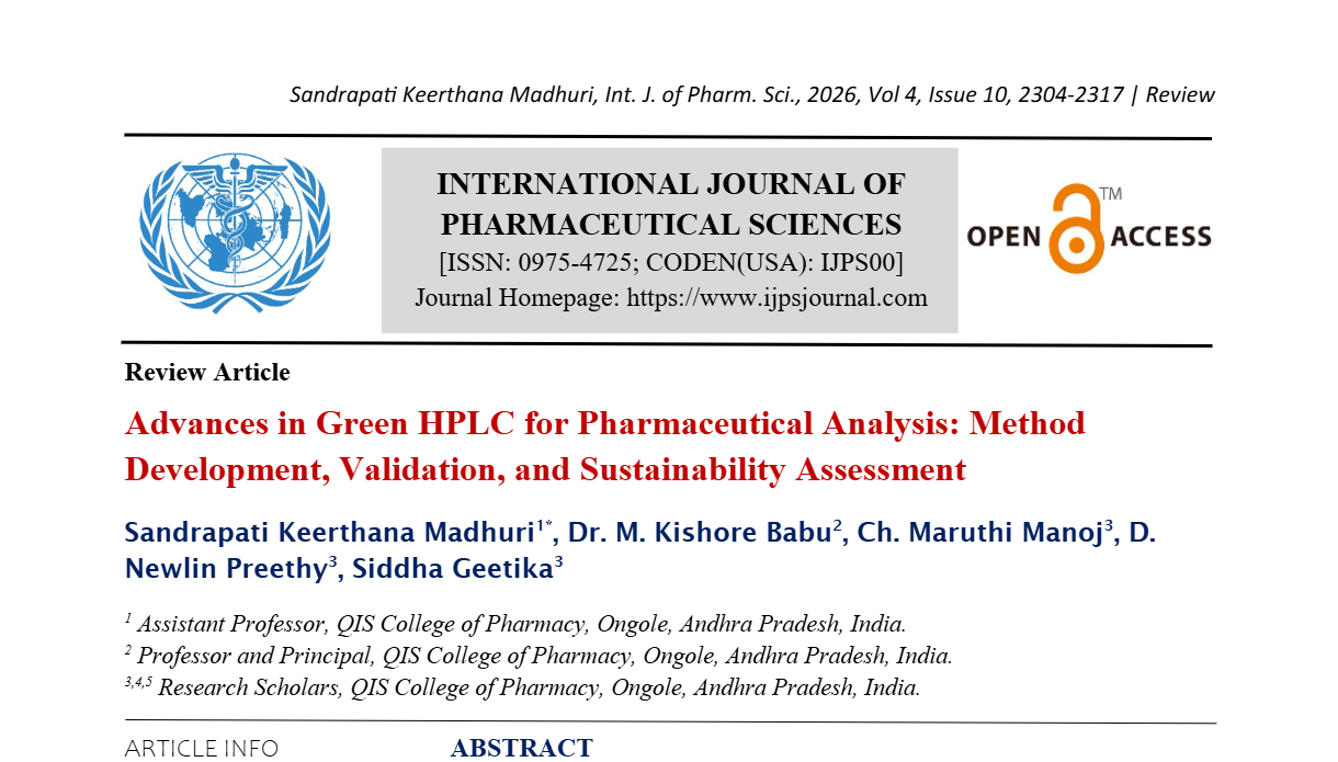 Advances in Green HPLC for Pharmaceutical Analysis: Method Development, Validation, and Sustainability Assessment