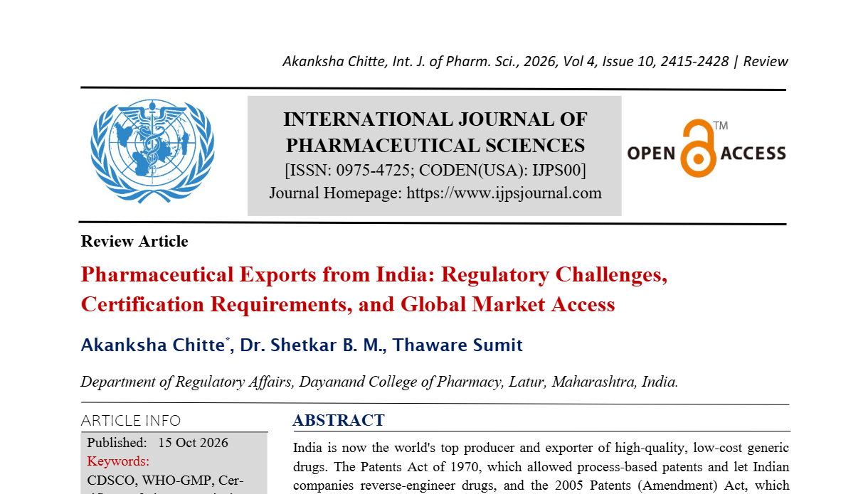 Pharmaceutical Exports from India: Regulatory Challenges, Certification Requirements, and Global Market Access
