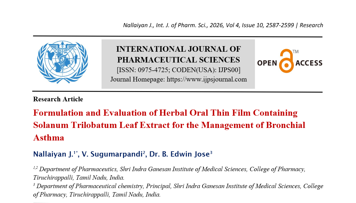 Formulation and Evaluation of Herbal Oral Thin Film Containing Solanum Trilobatum Leaf Extract for the Management of Bronchial Asthma