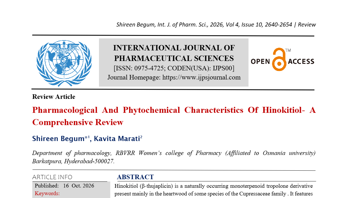 Pharmacological And Phytochemical Characteristics Of Hinokitiol- A Comprehensive Review