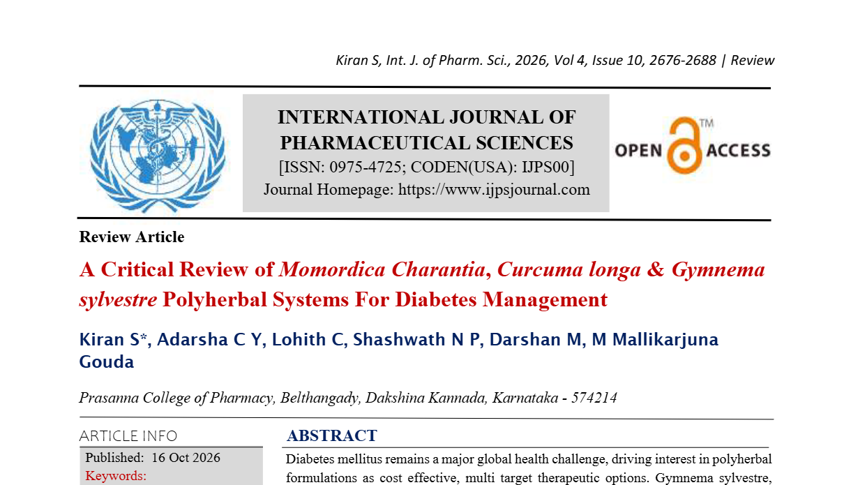 A Critical Review of Momordica Charantia, Curcuma longa & Gymnema sylvestre Polyherbal Systems For Diabetes Management