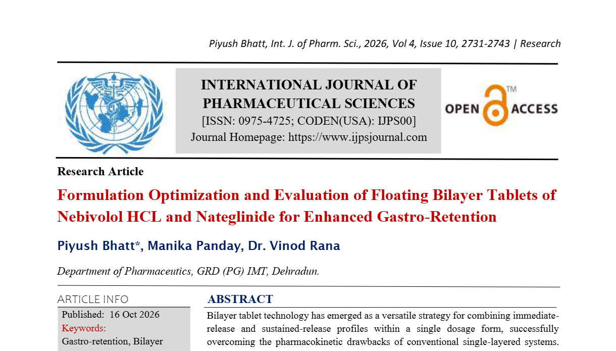 Formulation Optimization and Evaluation of Floating Bilayer Tablets of Nebivolol HCL and Nateglinide for Enhanced Gastro-Retention