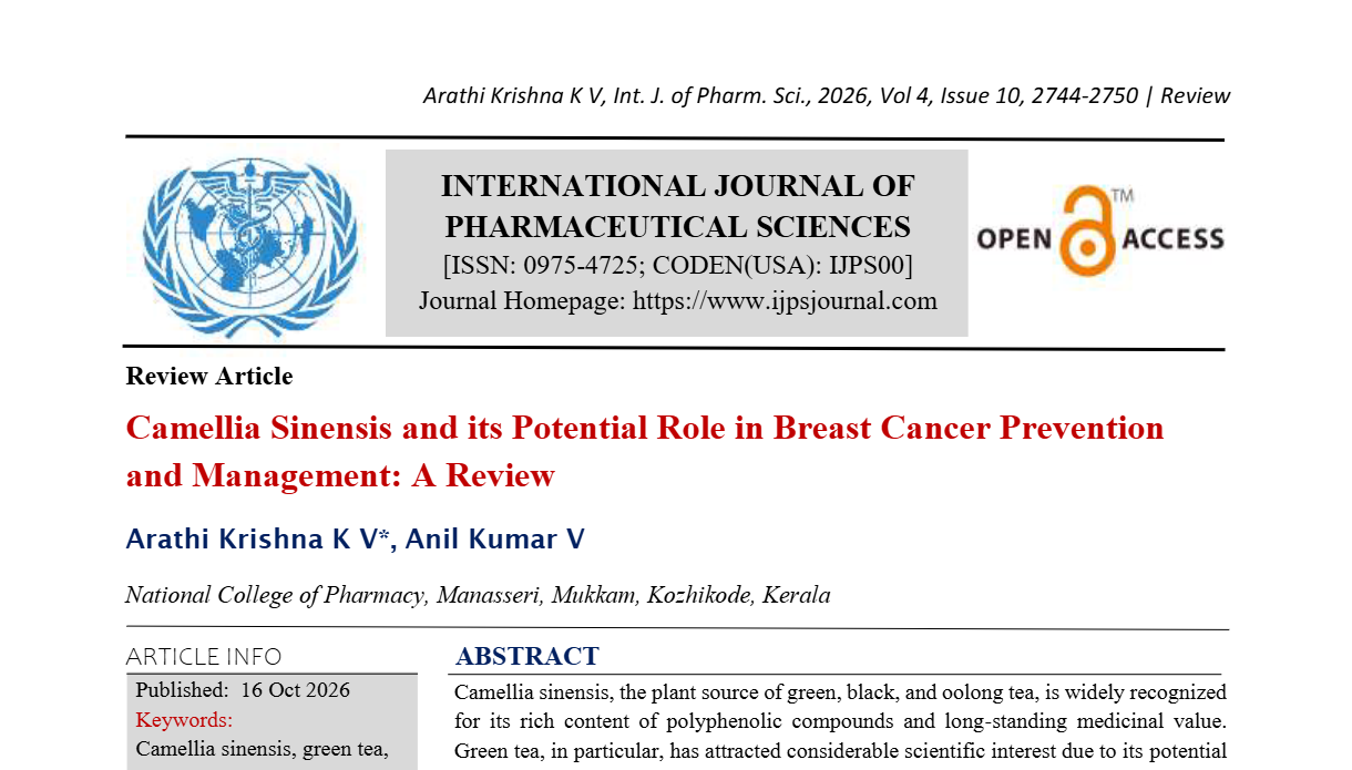Camellia Sinensis and its Potential Role in Breast Cancer Prevention and Management: A Review