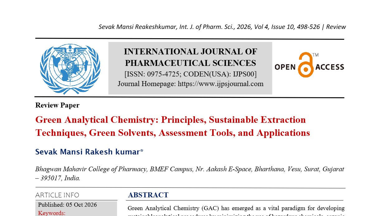 Green Analytical Chemistry: Principles, Sustainable Extraction Techniques, Green Solvents, Assessment Tools, and Applications