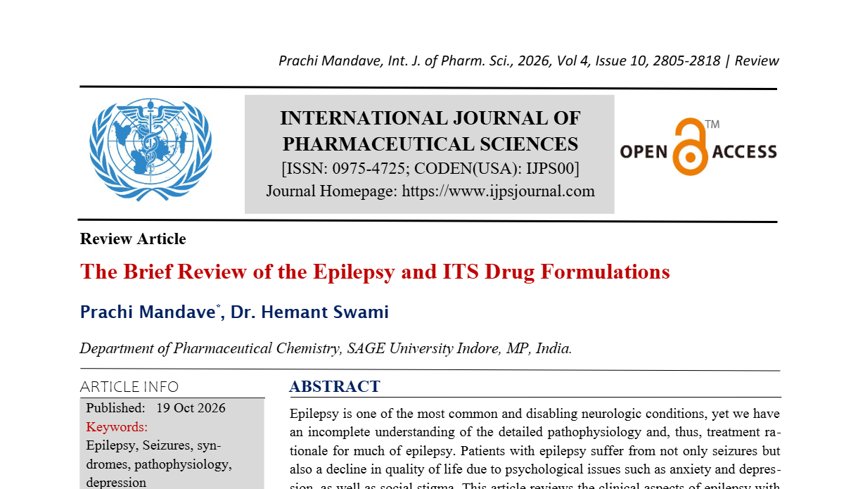 The Brief Review of the Epilepsy and its Drug Formulations
