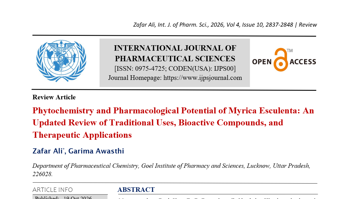 Phytochemistry and Pharmacological Potential of Myrica Esculenta: An Updated Review of Traditional Uses, Bioactive Compounds, and Therapeutic Applications