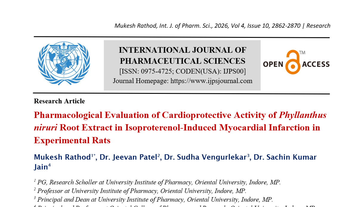 Pharmacological Evaluation of Cardioprotective Activity of Phyllanthus niruri Root Extract in Isoproterenol-Induced Myocardial Infarction in Experimental Rats
