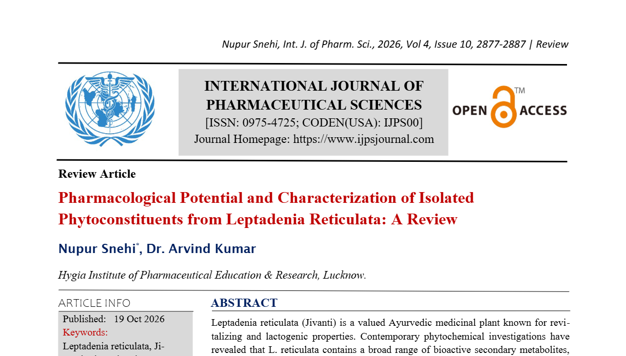 Pharmacological Potential and Characterization of Isolated Phytoconstituents from Leptadenia Reticulata: A Review