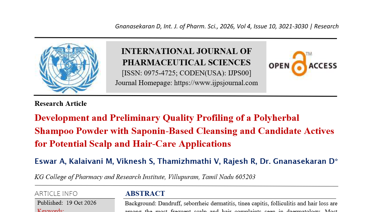 Development and Preliminary Quality Profiling of a Polyherbal Shampoo Powder with Saponin-Based Cleansing and Candidate Actives for Potential Scalp and Hair-Care Applications