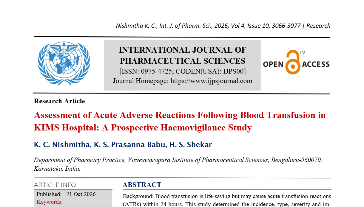 Assessment of Acute Adverse Reactions Following Blood Transfusion in KIMS Hospital: A Prospective Haemovigilance Study
