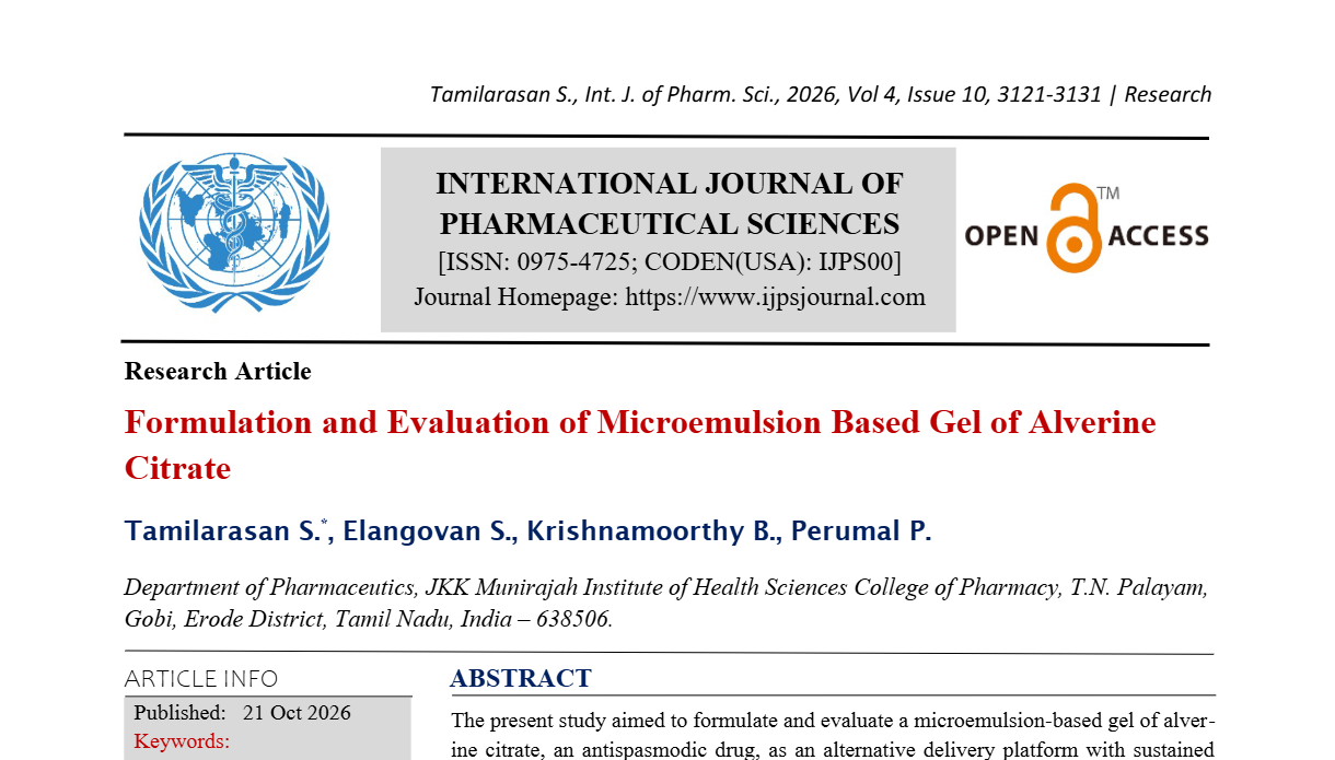 Formulation and Evaluation of Microemulsion Based Gel of Alverine Citrate