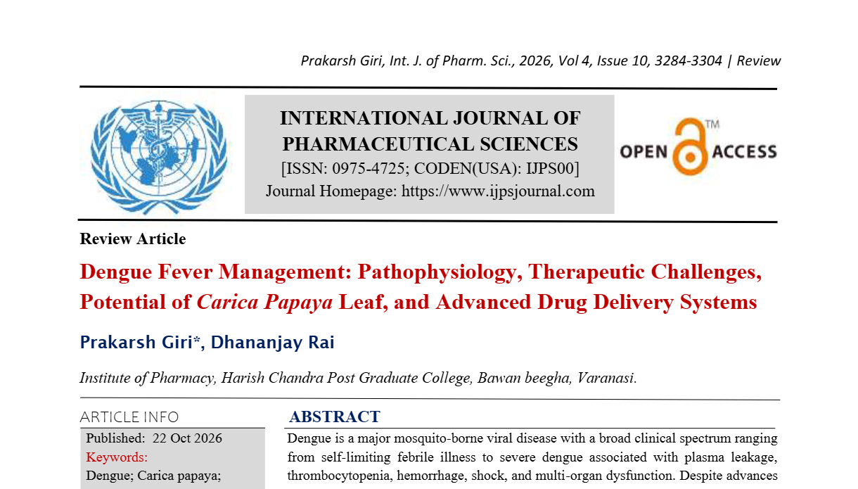 Dengue Fever Management: Pathophysiology, Therapeutic Challenges, Potential of Carica Papaya Leaf, and Advanced Drug Delivery Systems