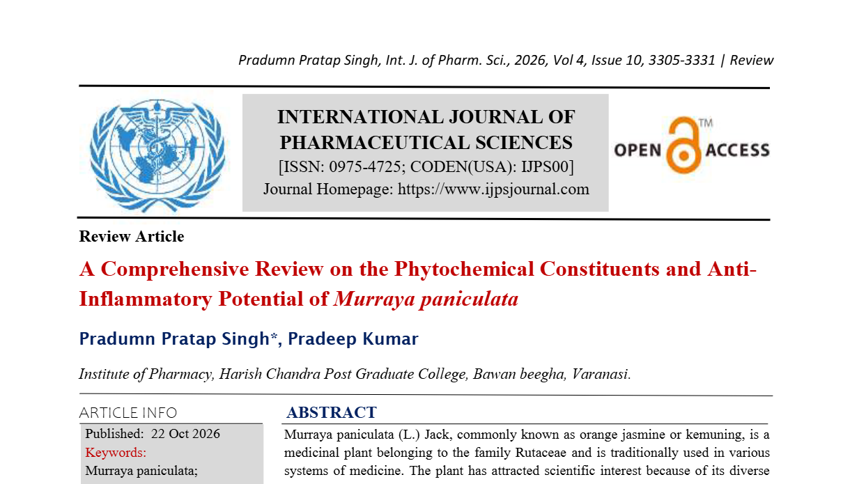 A Comprehensive Review on the Phytochemical Constituents and Anti-Inflammatory Potential of Murraya paniculata