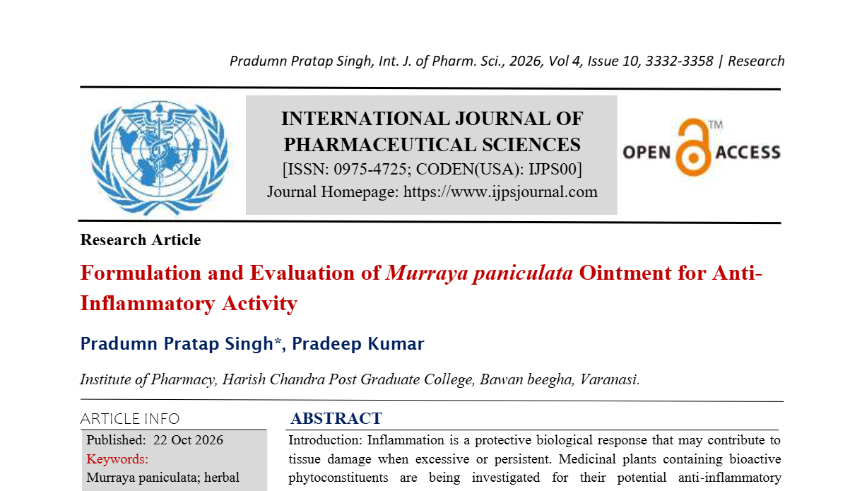 Formulation and Evaluation of Murraya paniculata Ointment for Anti-Inflammatory Activity