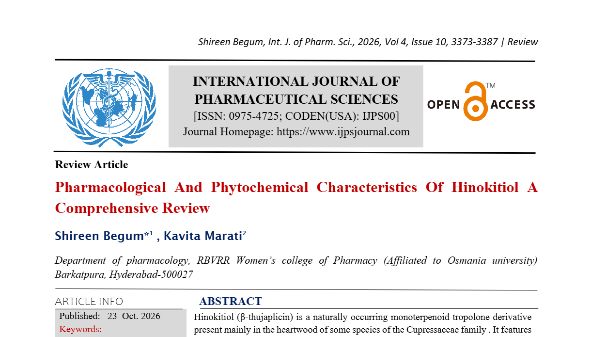 Pharmacological And Phytochemical Characteristics Of Hinokitiol A Comprehensive Review
