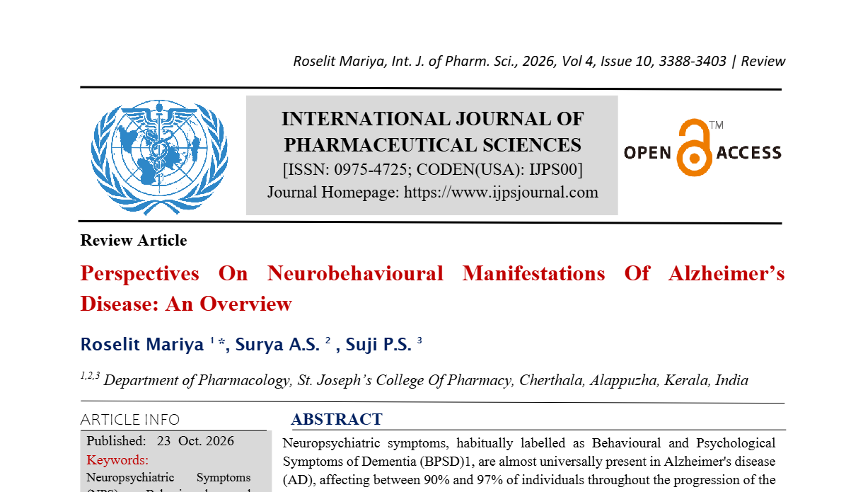Perspectives On Neurobehavioural Manifestations Of Alzheimer’s Disease: An Overview