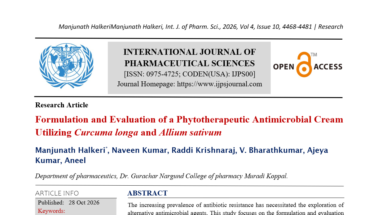 Formulation and Evaluation of a Phytotherapeutic Antimicrobial Cream Utilizing Curcuma longa and Allium sativum