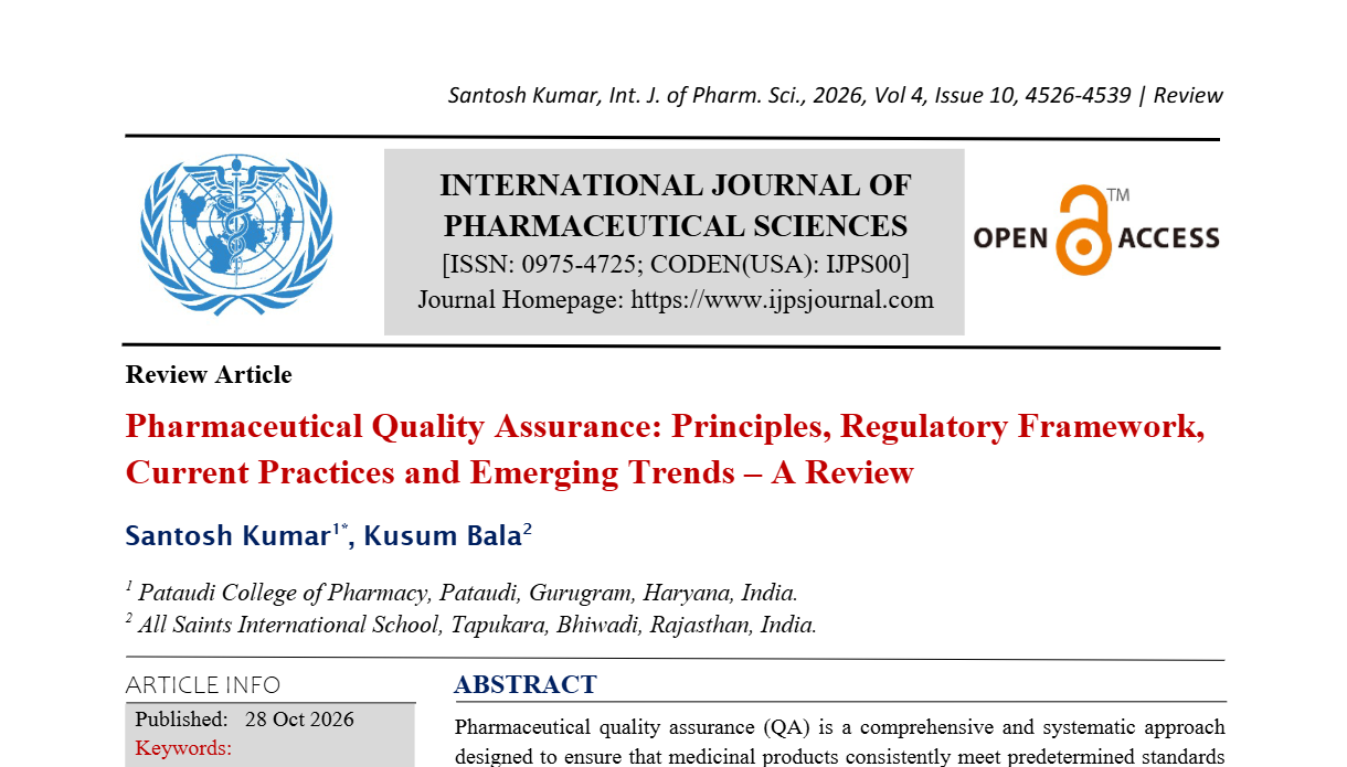 Pharmaceutical Quality Assurance: Principles, Regulatory Framework, Current Practices and Emerging Trends – A Review