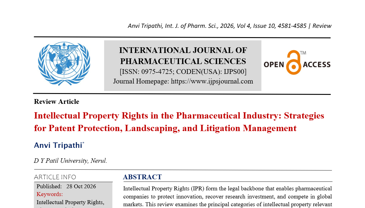 Intellectual Property Rights in the Pharmaceutical Industry: Strategies for Patent Protection, Landscaping, and Litigation Management